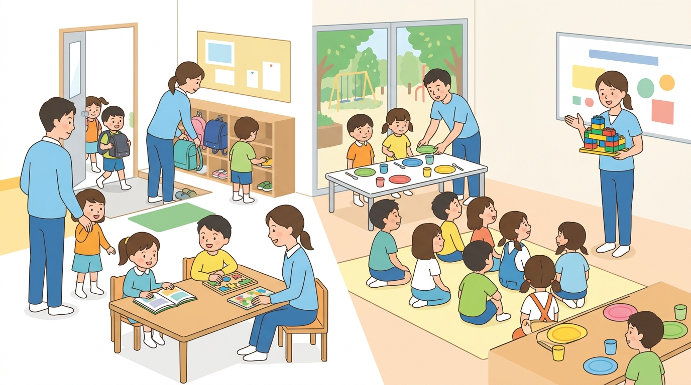 通常期と長期休暇で活動の組み立て方はどう変わるかのイメージ