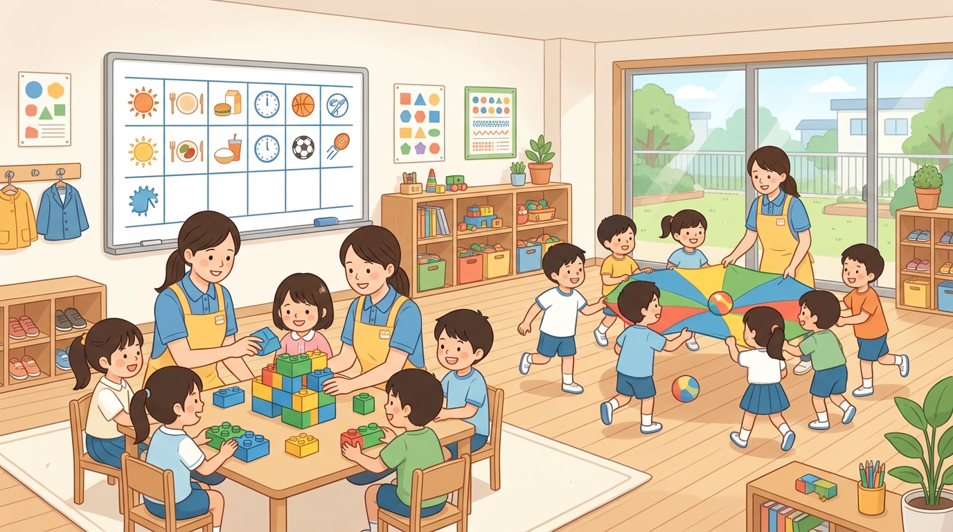 一日の骨格をつくる:午前・午後の時間帯別タイムテーブル例のイメージ