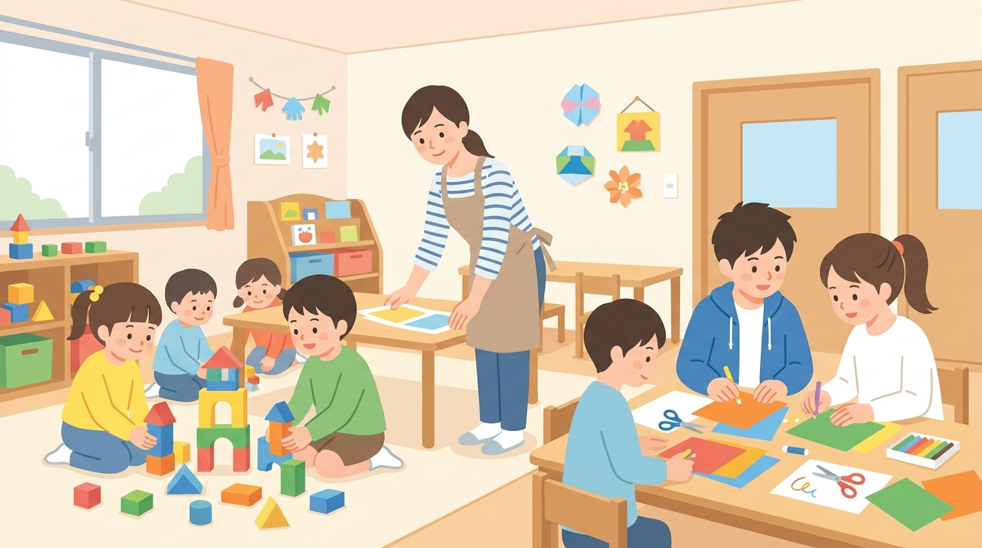 室内中心でも飽きさせない工夫と、低学年・中学年で難易度を分けるコツのイメージ