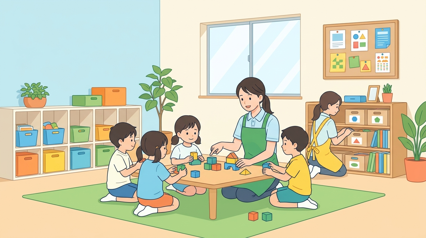 長い1日を落ち着いて過ごすための環境づくりの工夫のイメージ