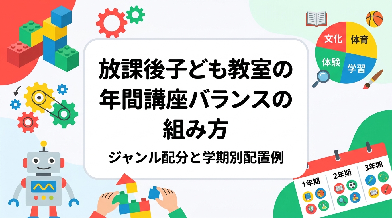 放課後子ども教室の年間計画に悩む運営者・コーディネーター向けに、文化・運動・体験・学習の講座ジャンルのバランス表、学期ごとの配置例、謝金や講師確保の実務、体験型講座の取り入れ方をまとめて解説します。