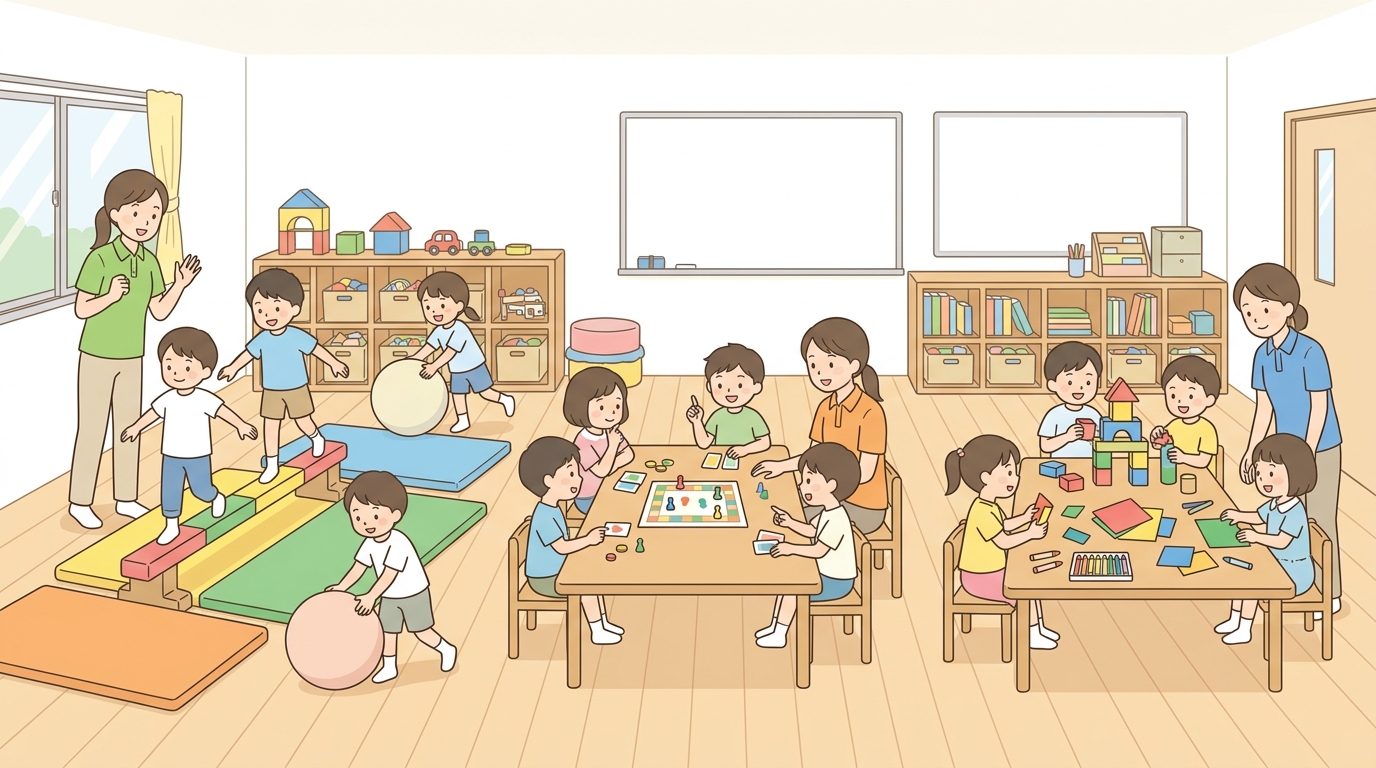 室内遊びは3タイプで考える 体を動かす・頭を使う・つくるのイメージ
