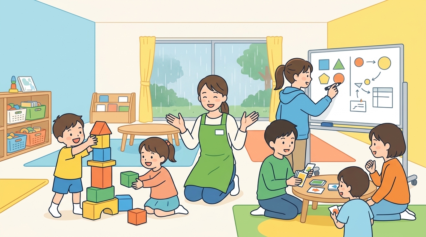 低学年と高学年が同時に楽しめる室内遊びの工夫のイメージ