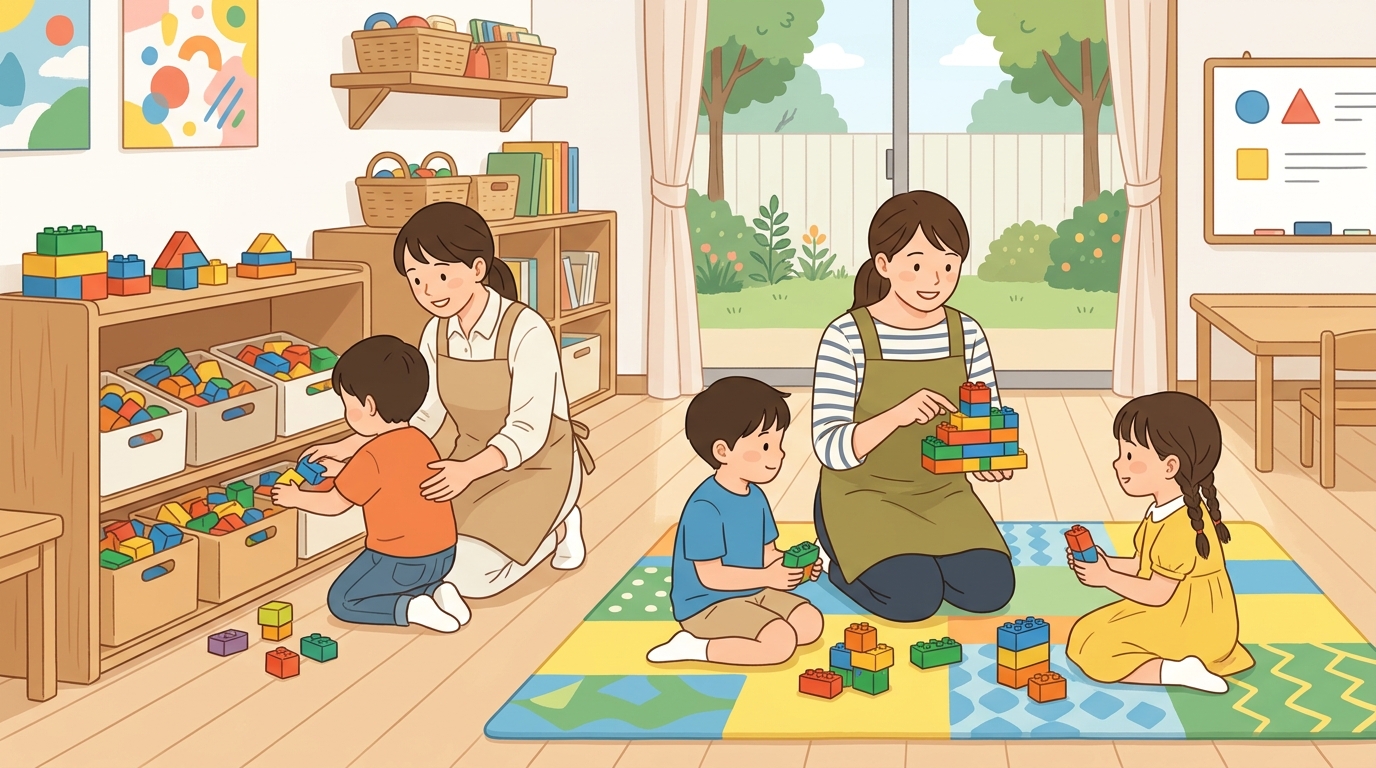 ブロック遊びを使った活動プログラムの組み立て方のイメージ