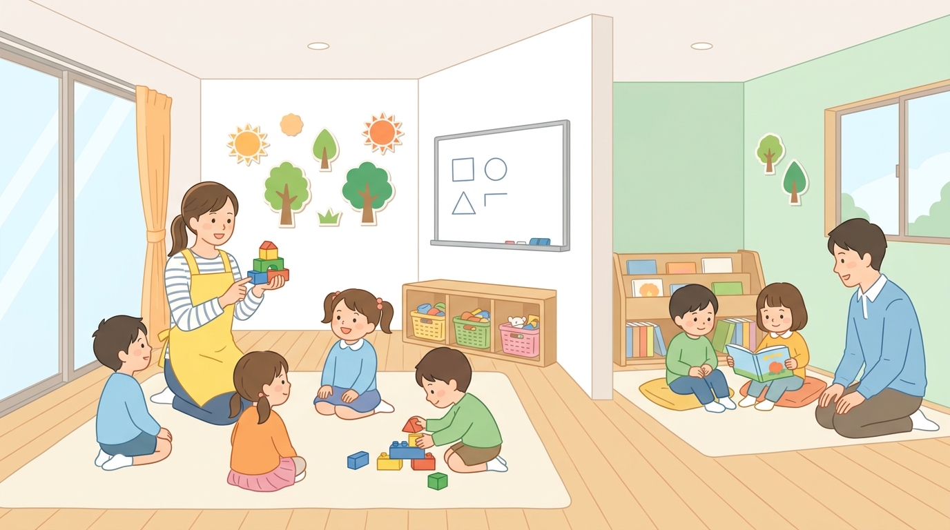 1日の流れを設計する基本の考え方 「動と静」「集団と個」のリズムのイメージ