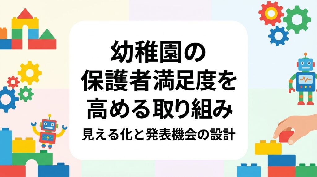 幼稚園の保護者満足度向上に効く取り組みを、活動の見える化・発表機会・行事・連絡手段の4観点で整理。アンケート設計や外部講師によるSTEMプログラム活用例、費用の目安まで園長・運営者向けに解説します。